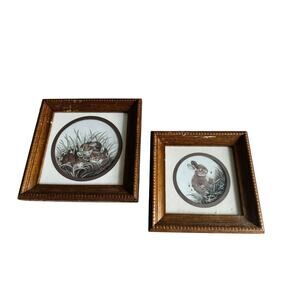 Vintage Framed Bunny Wall Art Set Wood Frames Cottagecore Nursery Decor